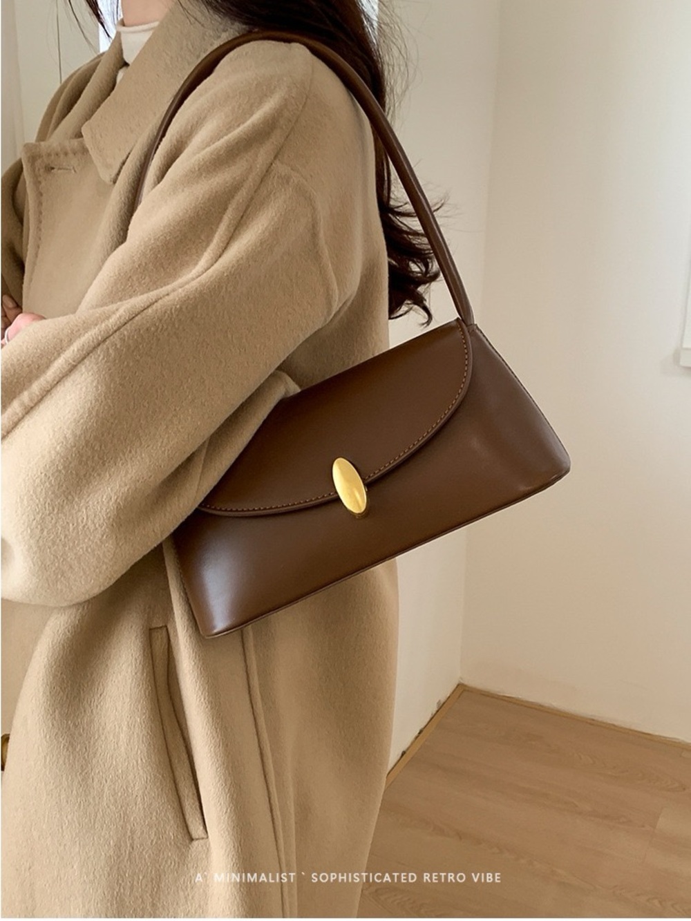 Vintage Style Shoulder Bag Purse | Caramel Brown or Black | Gold Hardware